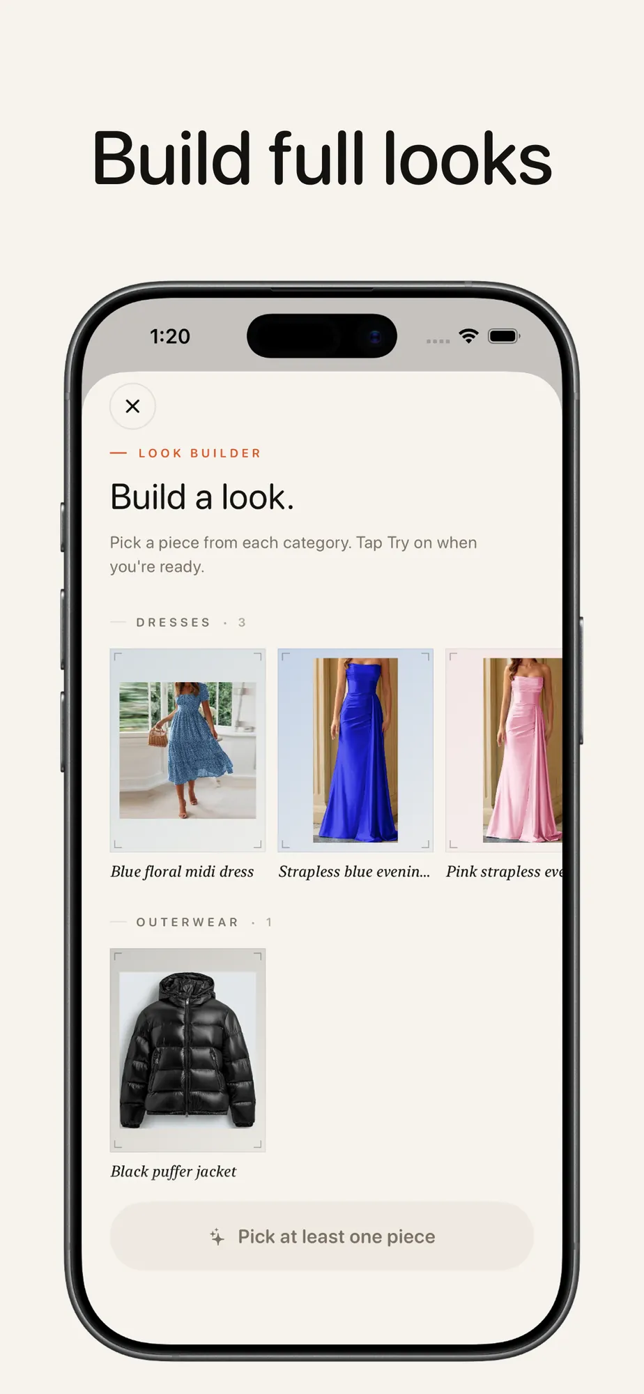Building a full look from saved pieces